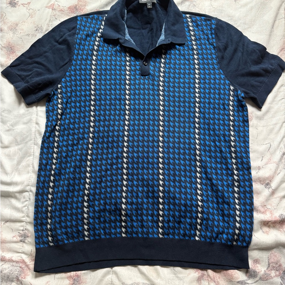 Express Blue and Black Polo Shirt with Geometric Pattern